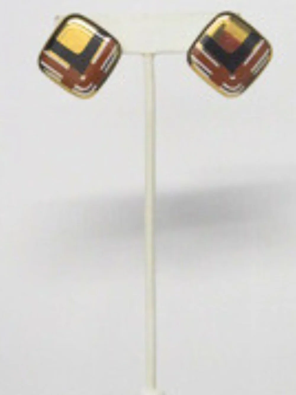 Vintage Gold Tone Geometric Enamel Square Post Earrings